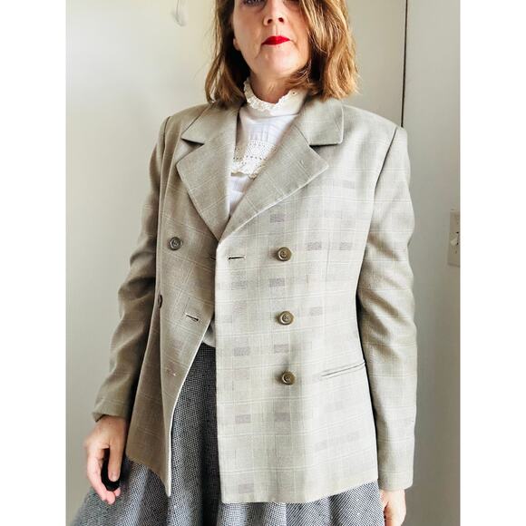 Vintage 90s Amanda Smith Plaid Blazer Neutral Tones Classic Preppy Size 12 - Picture 8 of 13
